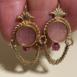 14k gold leverback earrings with intaglio stones